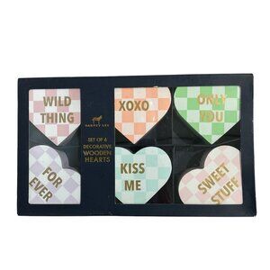 Wooden Hearts Decor Dabney Valentines Day Mixed Pastel Message Set‎ Of 6